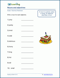 Small, big, good, well, blue. Nouns And Adjectives Worksheets K5 Learning
