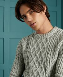 Superdry Mens Jacob Crew Cable knit jumper Concrete Twist Grey