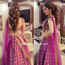 Hansika In A Half Saree South India Fashion Indian Bridal Hairstyles Saree Hairstyles Lehenga Hairstyles