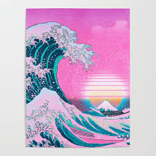 From the spaced out v a p o r w a v e font meant as an homage to the text from early computers to vaporwave wallpapers reflecting 80s consumerist culture, each gives a distorted sense of nostalgia. Vaporwave Aesthetic Great Wave Off Kanagawa Synthwave Sunset Poster By Coitocg Society6