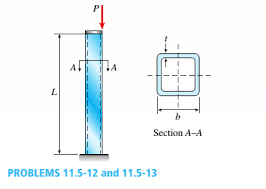 An aluminum box column with a square cross section is fixed at the base and free at the top (sec figure). The outside dimension b of each side is 100 mm and