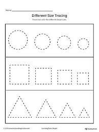 Tracing Different Size Shapes Circle Square Triangle Shape Tracing Worksheets Shapes Preschool Triangle Worksheet