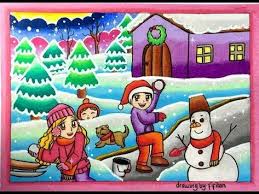 Cara Menggambar Pemandangan Bersalju Winter Dan Gradasi Warna Oil Pastel Titi 55 Warna Youtube Art Drawings For Kids Drawing Competition Art