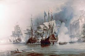Bildagentur | mauritius images | The launch of the Honourable East India Company ship 'Edinburgh' (1825), painted by William John Huggins. The view is from a boat in the Thames looking roughly