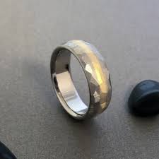 Solid 18k Gold And Titanium Faceted Wedding Ring Inlaid Band Etsy In 2020 Titanium Rings Women Titanium Wedding Rings Gold Titanium Ring