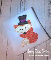 Fox W Tophat 4x4 5x7 6x10 8x8 Machine Embroidery Designs Gold Design Design