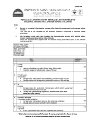 Hal ini kerana, latihan industri di akhir pengajian sangat membantu pelajar mendapatkan peluang pekerjaan di tempat mereka menjalani latihan industri. Industrial Training Final Written Report Evaluation Doc Template Pdffiller