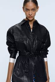 Faux Leather Overshirt Jackets Woman Zara United States Zara Leather Leather Faux Leather