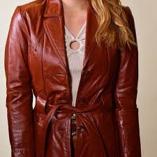 1970s Vintage Rust Red Wilson S Leather Button Down Jacket With Matching Belt Tie Women S Size Xs S In 2020 Wilsons Leather Down Jacket Red Leather Jacket