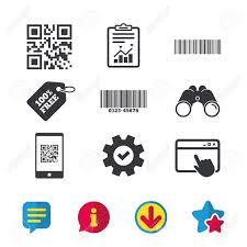 These are numbers that uniquely identify products in retail settings either in stores or online. Bar And Qr Code Icons Scan Barcode In Smartphone Symbols Browser Window Report And Service Signs Binoculars Information And Download Icons Stars And Chat Vector Royalty Free Cliparts Vectors And Stock Illustration