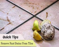 Wet the stain slightly with water, then sprinkle enough scouring powder onto the floor tile stain to completely cover it. How To Remove Rust Stains From Tiles