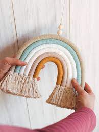 Gender Neutral Pastel Macrame Rainbow Wall Hanging Fiber Etsy Rainbow Wall Hanging Rainbow Wall Nursery Wall Decor