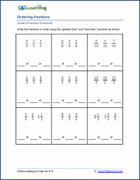 12 preschool and kindergarten worksheets. Grade 4 Math Worksheets Ordering Three Fractions K5 Learning