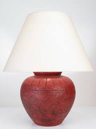 Sarakham Pottery Table Lamp In Red Amiska Lamps Table Lamp Lamp Handcrafted Lamp