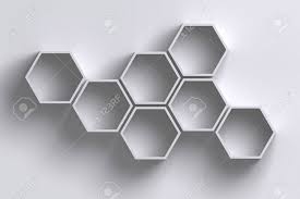 Um die flächeninhaltsformel für das regelmäßige sechseck herzuleiten zeichnen wir die 3 diagonalen (ad, be und cf) ein. 3d Leere Waben Sechseck Regale Auf Weisse Wand Mit Schatten Produkt Oder Prasentationsvorlage Sechseck Waben Weisse Wand