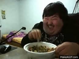 Article by live free and play hard. Funny Asian Man Too Happy To Eat Food On Make A Gif