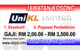 Jawatan kosong ini telah dibuka kepada selu. Jawatan Kosong Unikl Universiti Kuala Lumpur 02 April 2017 Jawatan Kosong Kerajaan Swasta Terkini Malaysia 2021 2022