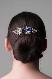 Sapphire Blue Gold Wedding Comb Navy Blue Bridal Hair Blue Gold Wedding Wedding Combs Bridal Hair