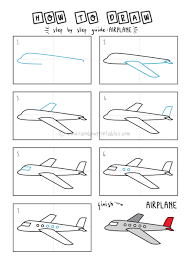 As the airplane is drawn in 3/4 view make it's body wider towards the front and narrower towards the back. How To Draw A Cartoon Airplane For Small Kids Easy Step By Step Guide Rainbow Printables