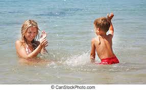 Happy women playing in water. Two happy wimen playing in water on sunset. |  CanStock