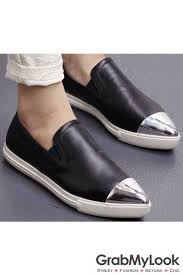 Black Silver Metal Tip Point Head Punk Rock Women Shoes Sneakers Flats Women Shoes Born Shoes Women Casual Shoes Women