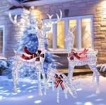 Christmas Decorations Outdoors Reindeer Family - Light up Christmas Decor  Iridescent Deer 3 Piece with LED Lights, Extension Cord, Ground Stakes, for  ...