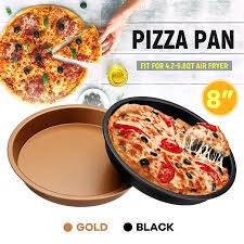 8 Round Non Stick Home Kitchen Pizza Baking Pan Tray For Air Fryer Accessories Gold Black Walmart Com Pan Pizza Cooking Essentials Air Fryer