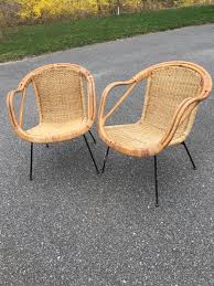 Vintage Mid Century Calif Asia Wicker Basket Chair Two Available Bamboo Rattan Accent Chair With Iron Legs Mid Century Tik Basket Chair Wicker Wicker Chair