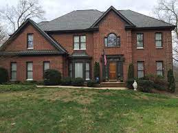 Trying to decide on roof shingle / gutter / shutter and trim color for our 1960's ranch. Trim Color For Red Brick With Light Grey Roof