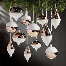Set Of 12 Copper White Ornaments Crate And Barrel Copper Christmas Decor Copper Christmas Modern Christmas