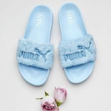 Baby Blue Puma Fur Slide Rihanna Fenty Blue Pumas Furry Sandals Pumas Shoes