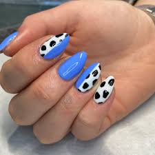 Blue Cow Print Nails In 2020 Cow Nails Dream Nails Short Acrylic Nails