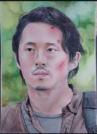 Glenn Rhee) desenho feito no ano 2018.🧟‍♂️ Material: lápis de cor e papel  canson.