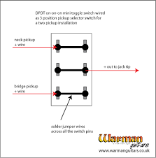 I recently purchased a modmytoys 22mm illuminated momentary switch but i'm having trouble wiring it up for on/off operation because the included wiring diagram shows only 5 leads, where they're actually 6 leads on the switch. Wiring A 3 Way On On On Mini Toggle Switch To Act As A 3 Way Pickup Selector Switch Warman Guitars
