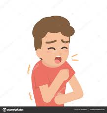 Young man coughing, sickness allergy concept, Vector flat ...