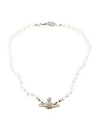 Vivienne westwood necklaces exemplify the label's provocative, maximalist design. Silver Tone Vivienne Westwood Mini Bas Relief Choker Featuring Knotted Faux Pearls Crystal Accents At Orb Ornament Girly Jewelry Jewelry Outfit Shop Necklaces