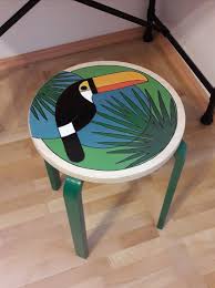 Tropical Chic Toucan Ikea Frosta Stool Hack Wood Burning Desk Chair Diy Living Room Stools Ikea Chair