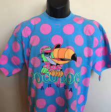 90s Poco Loco Club Aruba Tee Shirt Vintage Neon Tropical Tee Shirts Spring Shirts Epic Shirt