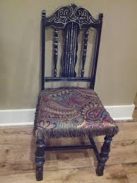 Old Dining Chair Redone With Paisley Fabric Redo Dining Chairs Chair Redo Paisley Fabric