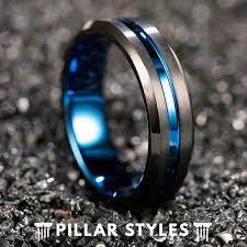 6mm Black Tungsten Wedding Band Mens Ring Blue Groove Mens Etsy In 2020 Tungsten Wedding Bands Mens Wedding Bands Tungsten Black Tungsten Wedding Band