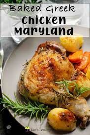 Easy Greek Style Lemon Baked Chicken Maryland With Potatoes And Herbs All In One Pot Baked Greek Chicken Greek Chicken And Potatoes Greek Chicken