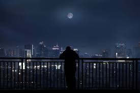 City lights at night wallpaper, man standing on city light, artwork. 500pxl Desktop Wallpaper Art Anime Scenery Wallpaper Scenery Wallpaper