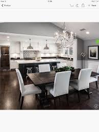 Dark Table With Light Upholstered Chairs Living Room Floor Plans Open Concept Kitchen Living Room Living Room And Kitchen Design