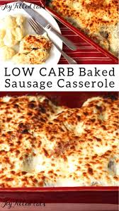 Baked Sausage With Creamy Basil Sauce Low Carb Keto Gluten Free 5 Ingredients Thm S If Y Sausage Bake Ground Sausage Recipes Sausage Recipes For Dinner
