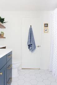 Check spelling or type a new query. White And Blue Boys Bathroom With Large White Hex Floor Tiles Transitional Bathroom