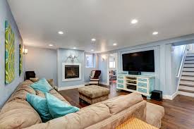 But mounting a tv on the wall isn't always an option, especially if you are in a rental. Nicely Finished Basement Tv Sofa Soft Blue Walls Interior Design Ideas Types Rooms House Photos House N Decor