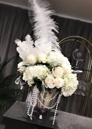 Gatsby Flowers Pearls And Feathers 1920s Wedding Decorations Roaring 20s Wedding Prom Theme