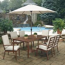Key West 9 Pc Rectangular Outdoor Dining Table 6 Chairs With Umbrella Base Walmart Com Round Outdoor Dining Table Patio Dining Set Outdoor Dining Table