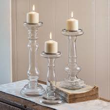 Glass lamps and glass candle holders, onyx candle holders, porcelain candle holders, for restaurants, hotels and the hospitality industry. Set Of Three Glass Pillar Candle Holders Ctw Home Collection