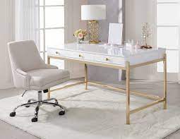 The package of hardware had obviously been opened and taped shut, leaving some if the pieces. Marabella Glossy White Writing Desk Gold Legs